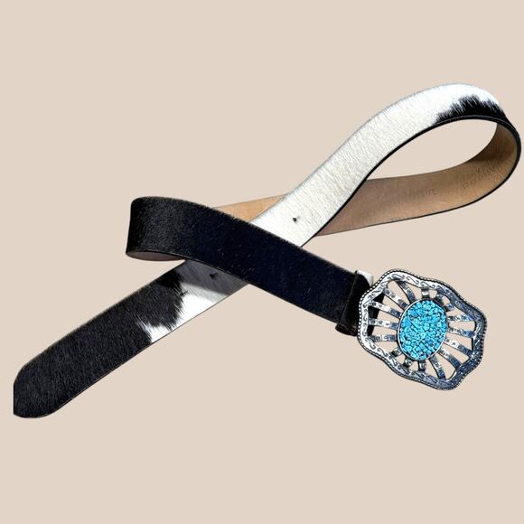 Streets Ahead vintage cowhide turquoise southwestern leather belt medium - Picture 2 of 10